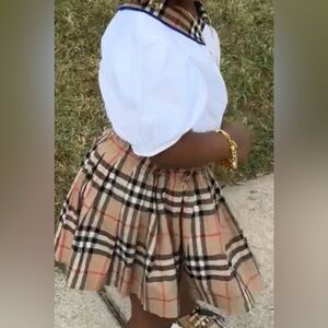 Burberry Kids White Top 3y Tan Plaid Skirt 3y